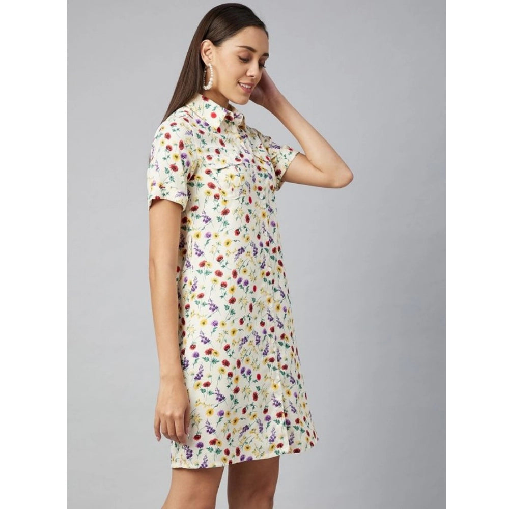 Seduva Women's Polyester Floral Short Sleeve Above Knee Dress (Multicolor)