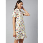 Seduva Women's Polyester Floral Short Sleeve Above Knee Dress (Multicolor)