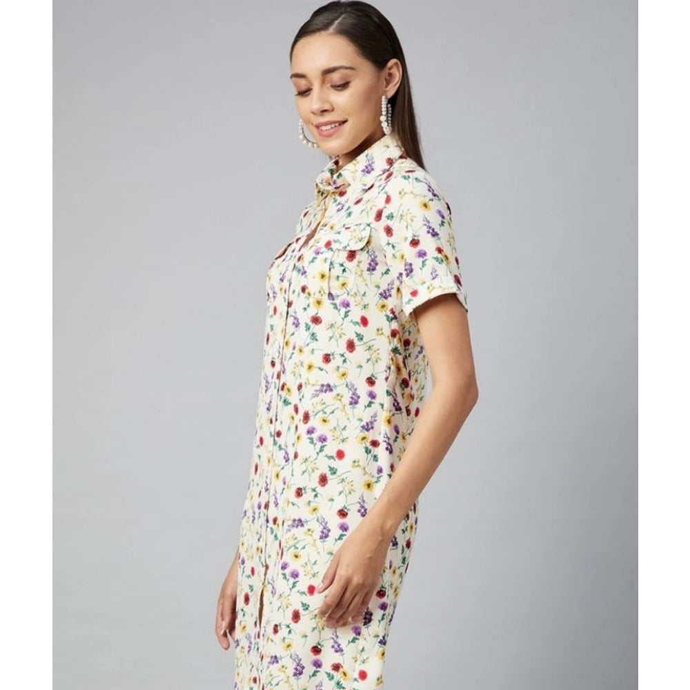 Seduva Women's Polyester Floral Short Sleeve Above Knee Dress (Multicolor)
