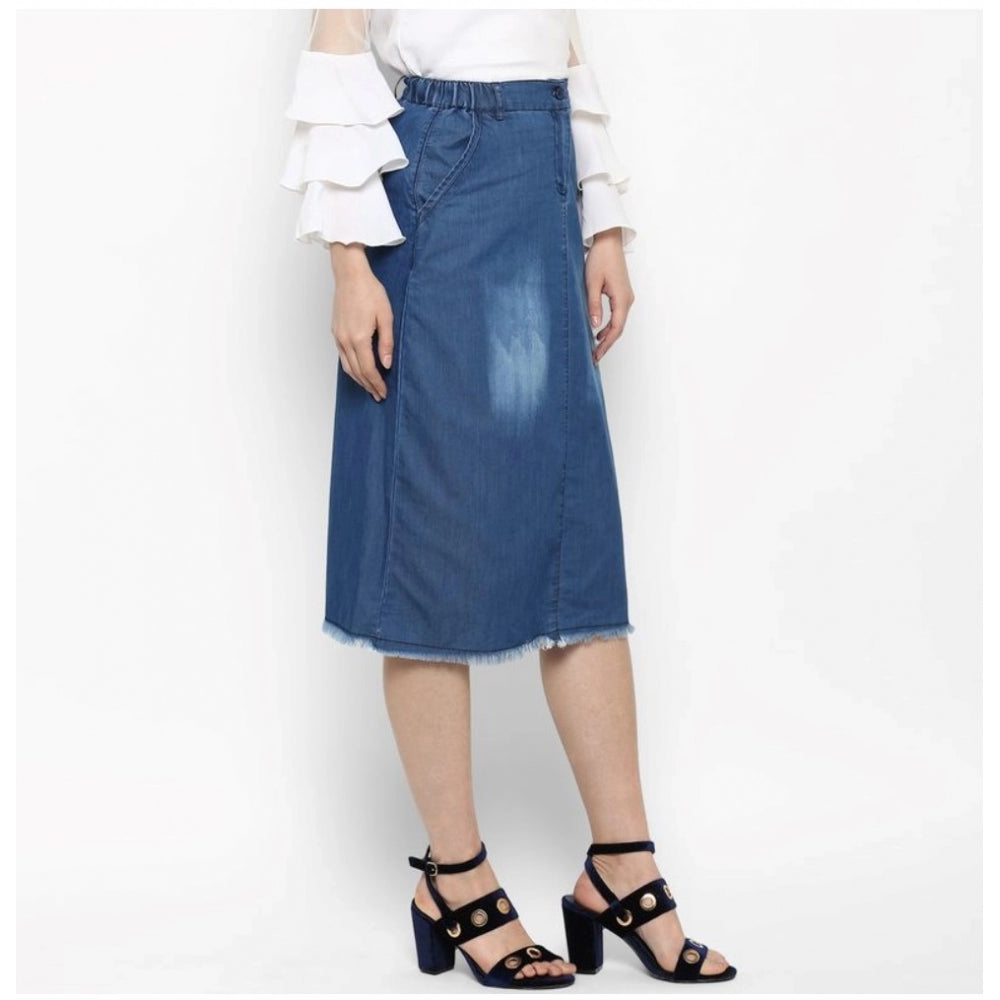 Seduva Women's Denim Washed Buttoned Skirt (Blue)