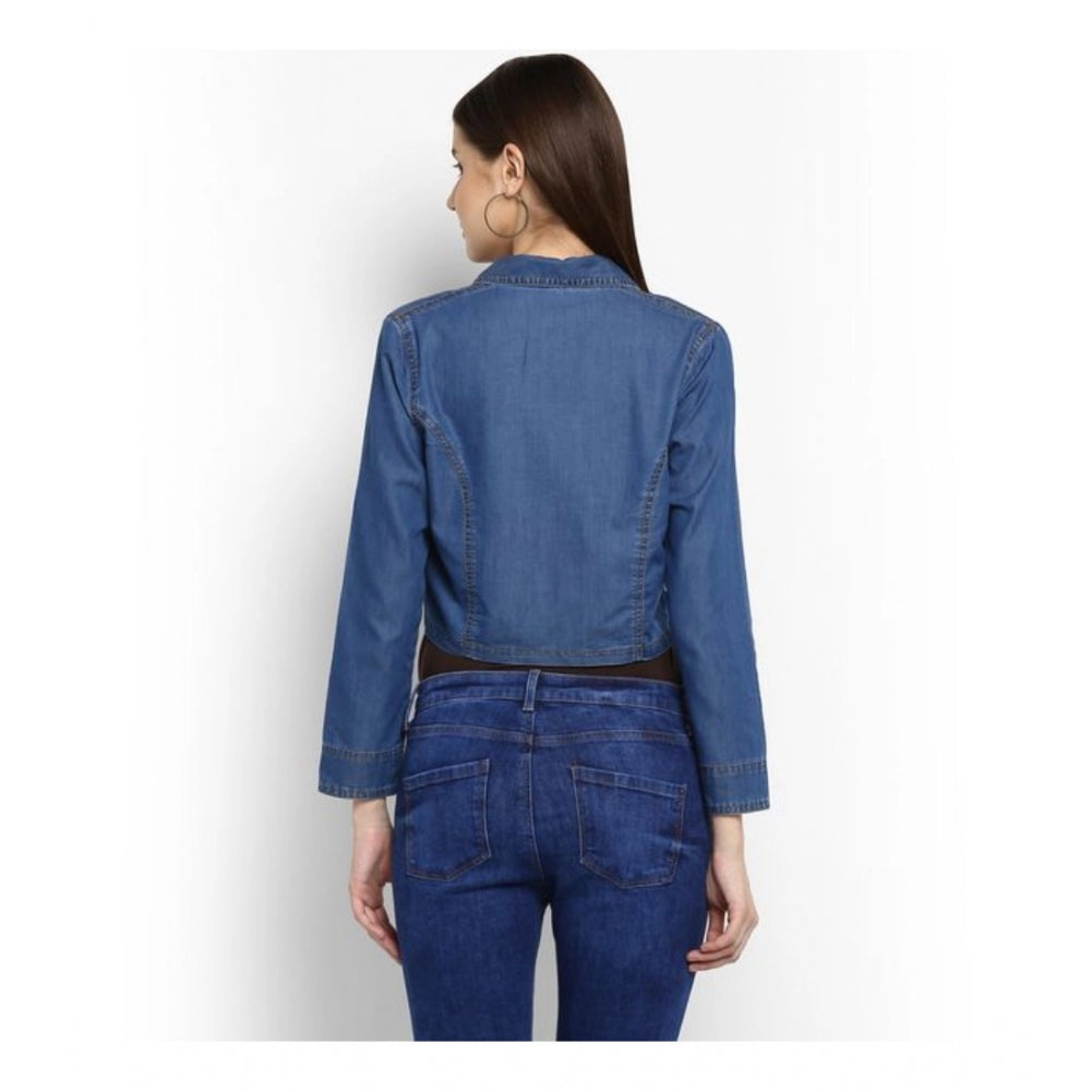 Seduva Women's Denim Solid 3-4th Sleeves Shrug (Blue)