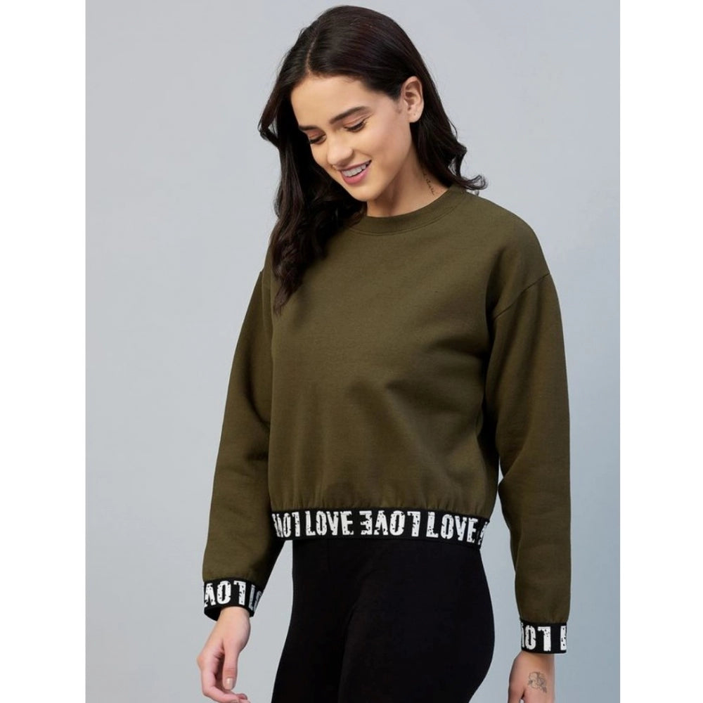Seduva Women's Fleece Solid Long Sleeves Sweatshirt (Olive)