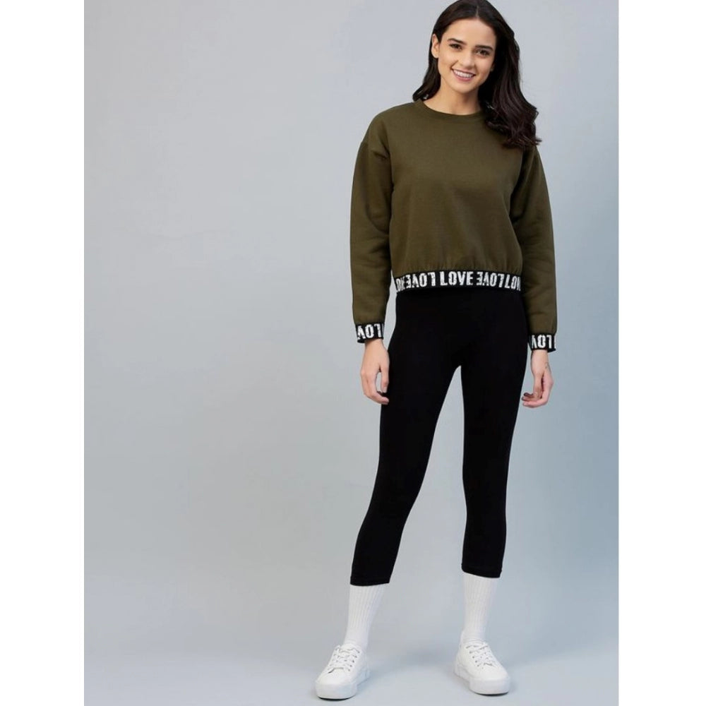 Seduva Women's Fleece Solid Long Sleeves Sweatshirt (Olive)