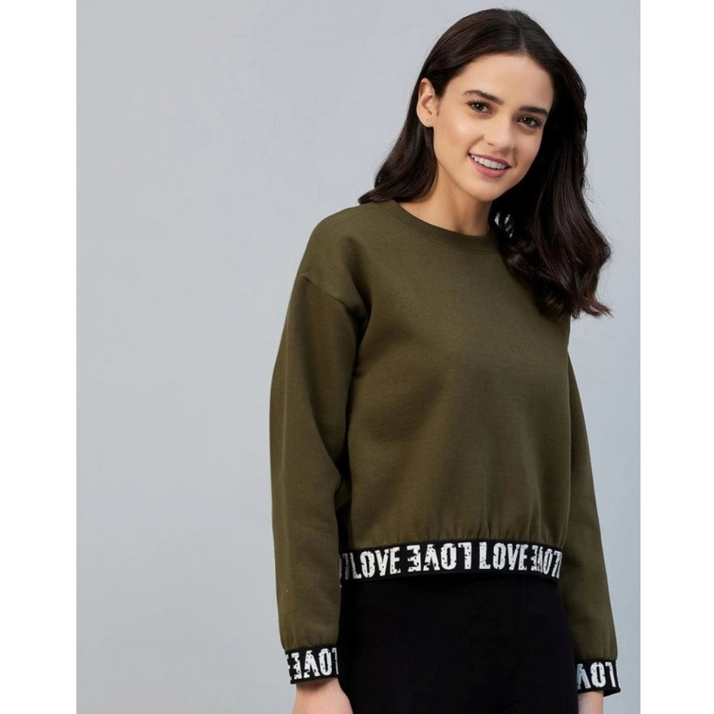 Seduva Women's Fleece Solid Long Sleeves Sweatshirt (Olive)