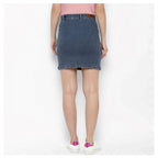 Seduva Women's Denim Front Pocket Buttoned Skirt (Blue)