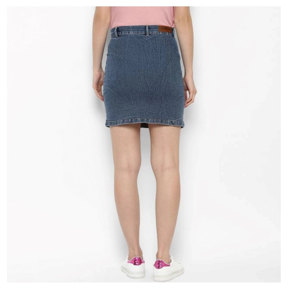 Seduva Women's Denim Front Pocket Buttoned Skirt (Blue)