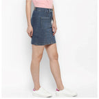 Seduva Women's Denim Front Pocket Buttoned Skirt (Blue)