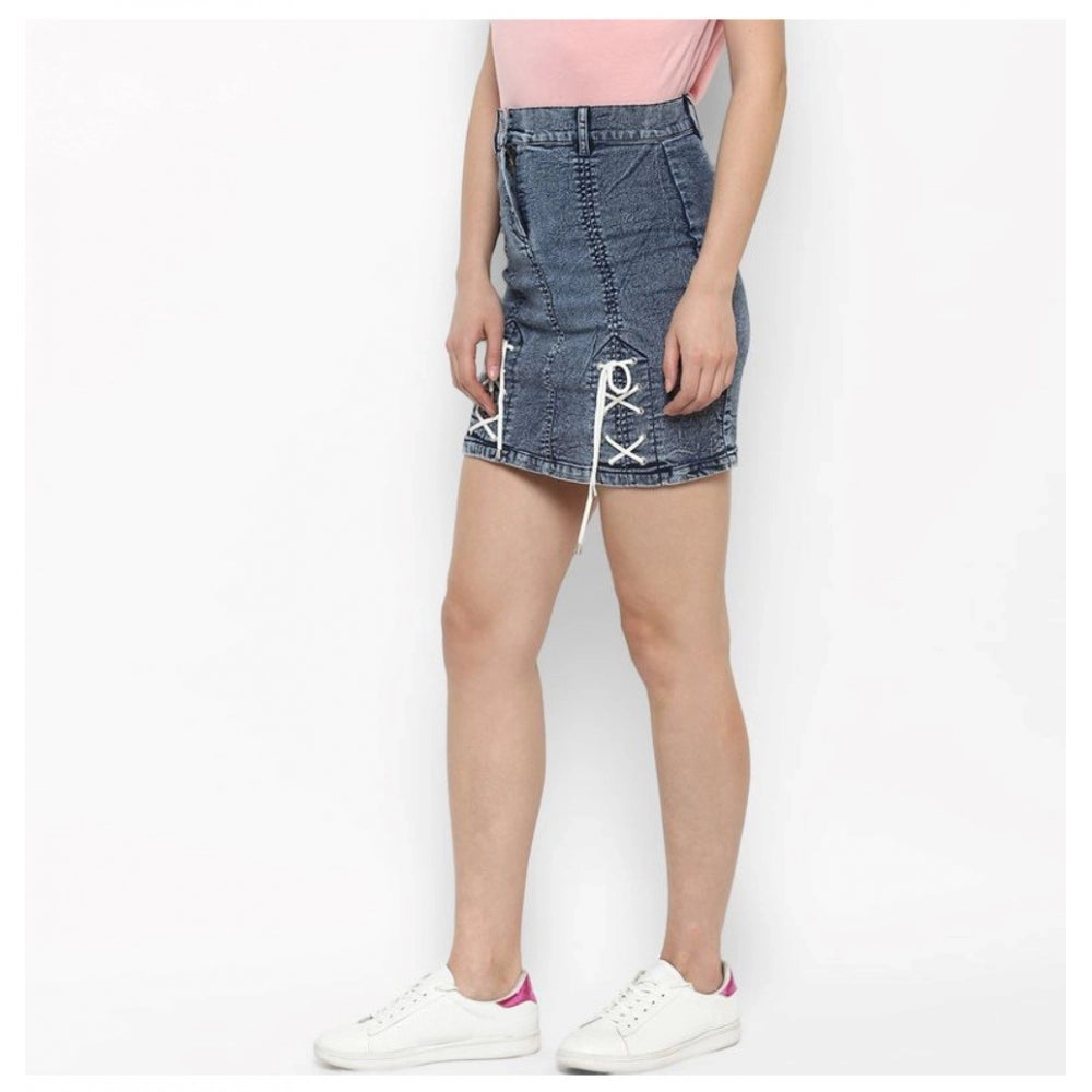 Seduva Women's Denim Tie Up Buttoned Skirt (Blue)