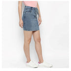Seduva Women's Denim Draw String Buttoned Skirt (Blue)