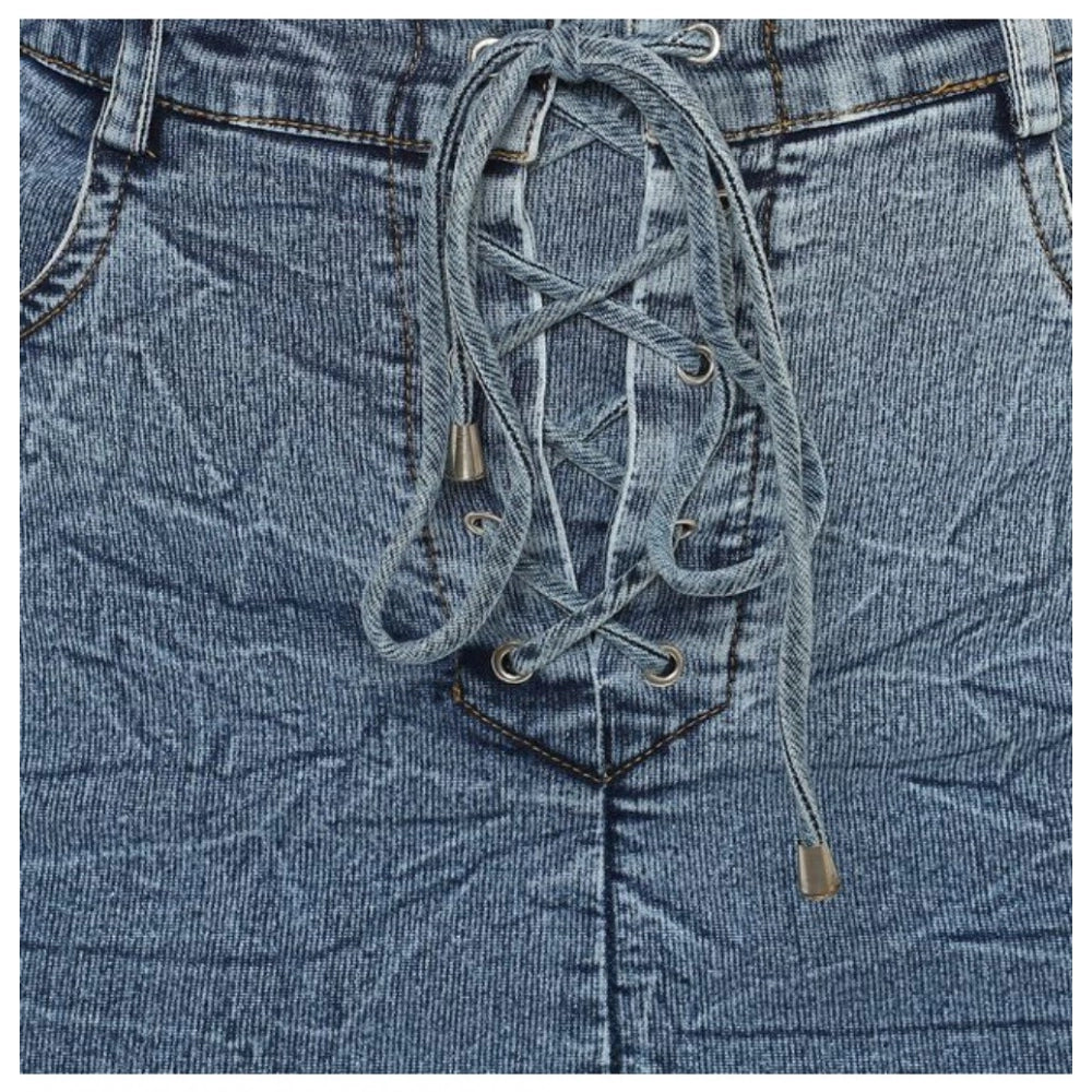 Seduva Women's Denim Draw String Buttoned Skirt (Blue)