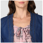 Seduva Women's Denim Ruffled Long Sleeves Shrug (Navy Blue)