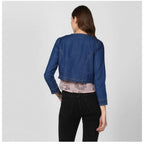 Seduva Women's Denim Ruffled Long Sleeves Shrug (Navy Blue)