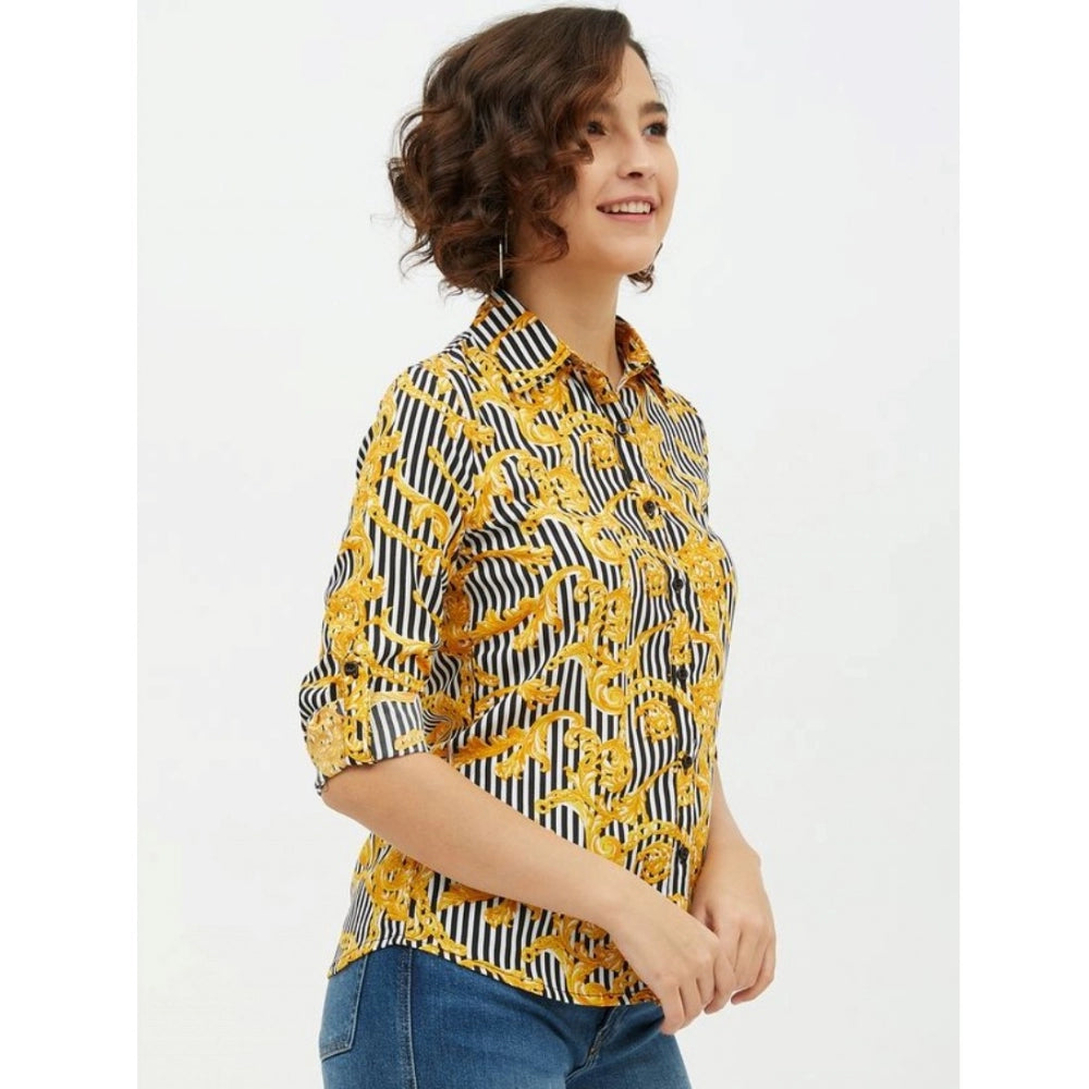Seduva Women's Polyester Printed Roll Up Sleeve Standard Length Shirt (Mustared)