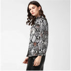 Seduva Women's Satin Animal Print Long Sleeves Standard Length Shirt (Black - Grey)
