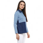 Seduva Women's Denim Patch Work Long Sleeves Regular Top (Blue)