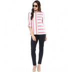 Seduva Women's Cotton Striped Roll Up Sleeve Regular Top (Red)