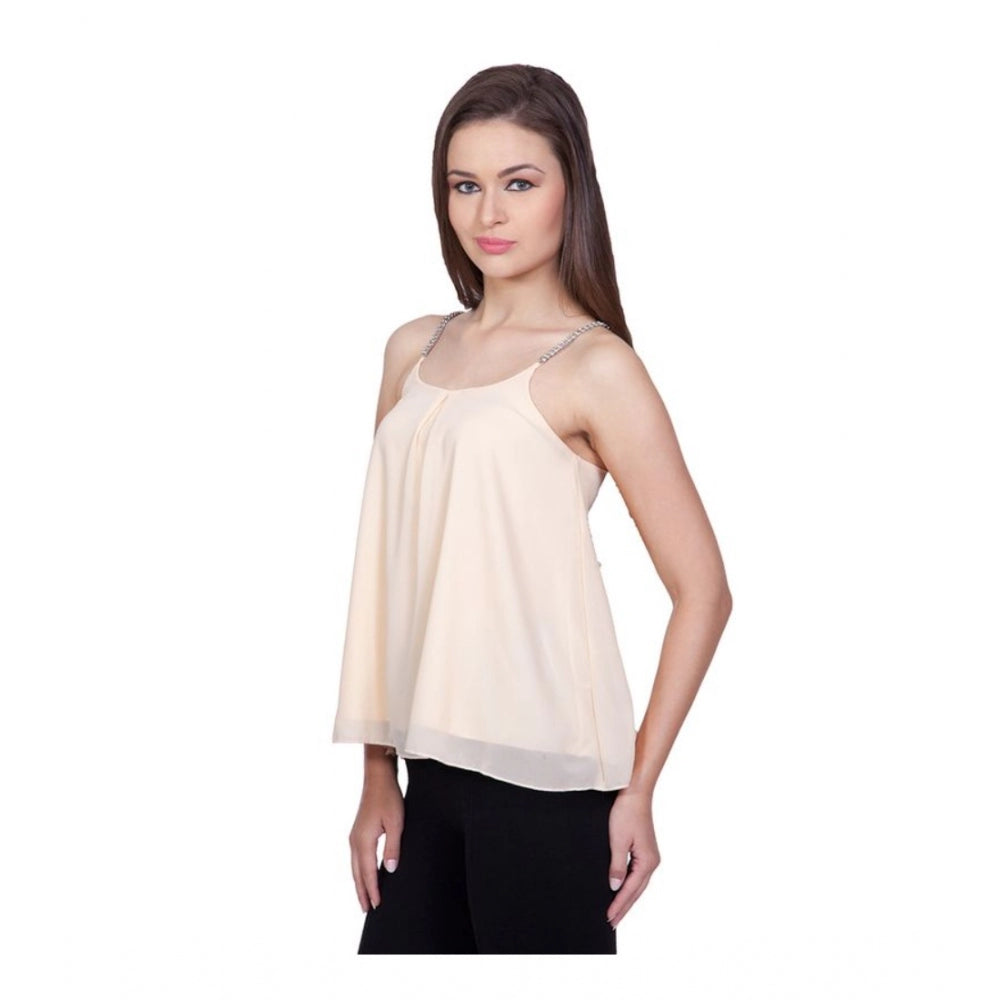 Seduva Women's Polyester Solid Shoulder Straps Regular Top (Beige)
