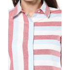 Seduva Women's Cotton Striped Roll Up Sleeve Regular Top (Red)