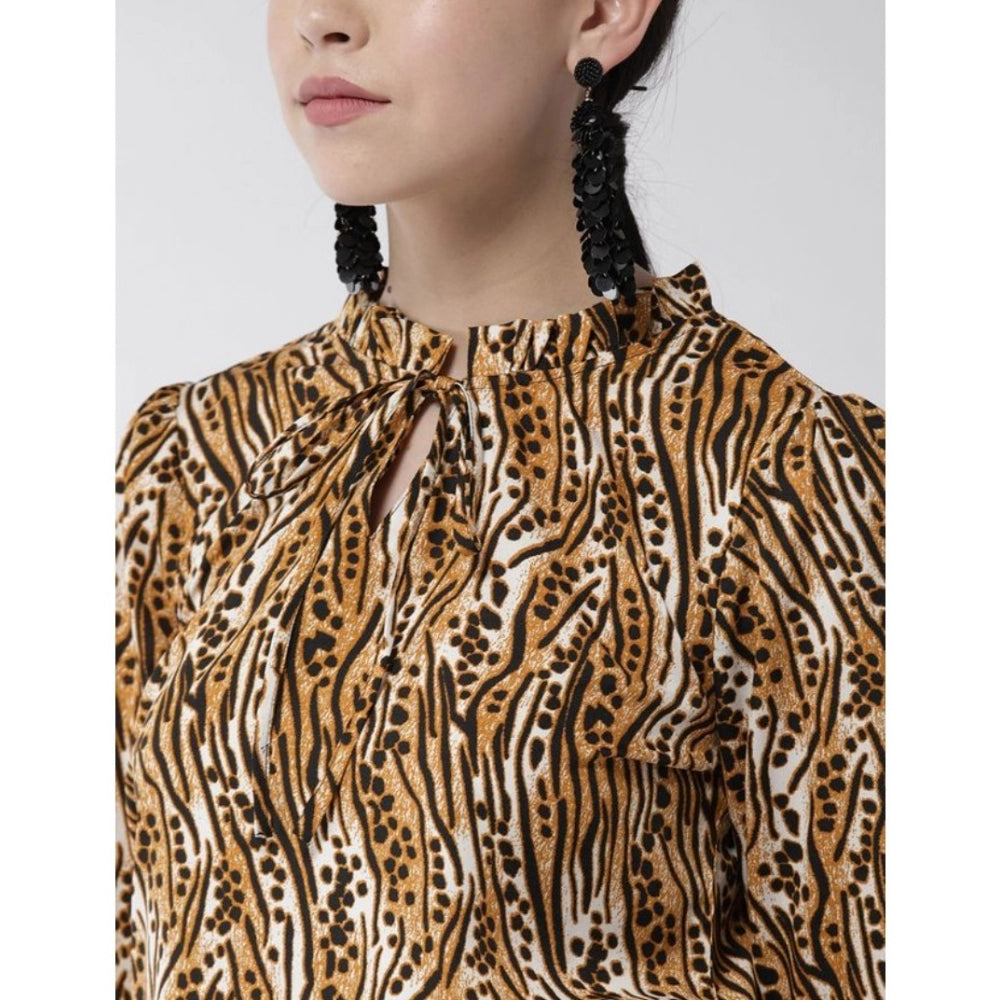 Seduva Women's Polyester Printed Bell Sleeve Top (Orange - Black)