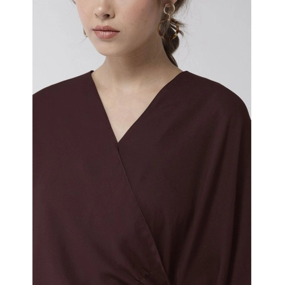 Seduva Women's Polyester Solid Cape Sleeve Top (Maroon)
