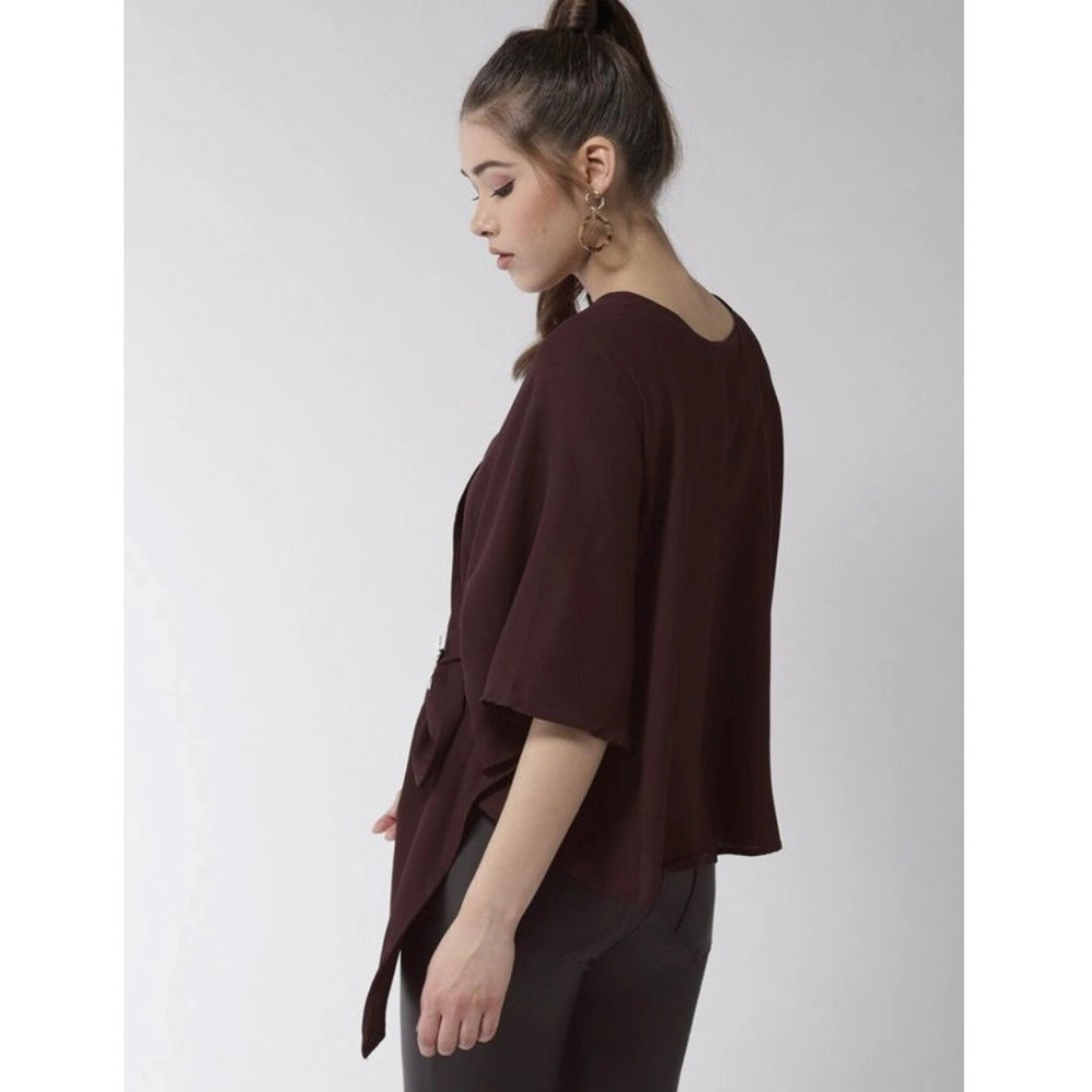 Seduva Women's Polyester Solid Cape Sleeve Top (Maroon)