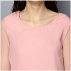 Seduva Women's Polyester Solid Tier Sleeve Top (Pink)