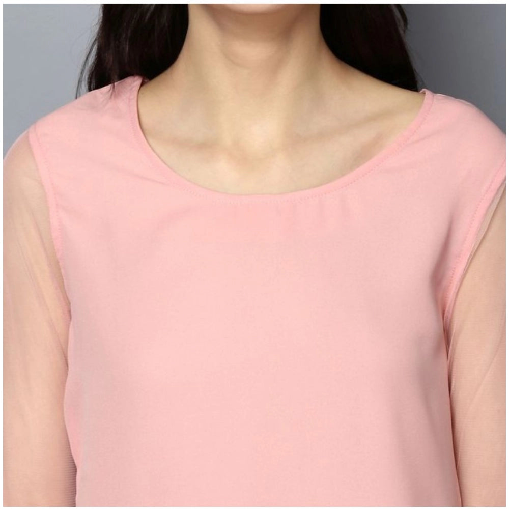 Seduva Women's Polyester Solid Tier Sleeve Top (Pink)