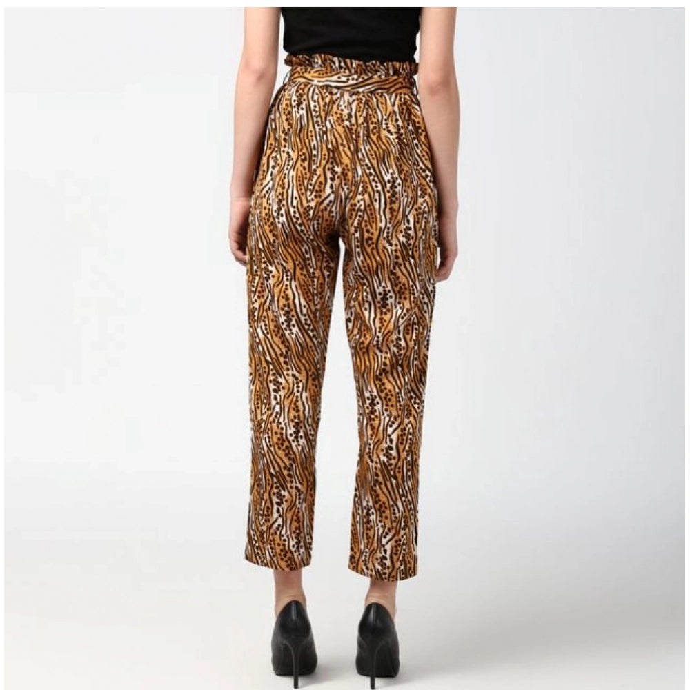 Seduva Women's Polyester Animal Print Elasticated Trousers (Orange - Black)