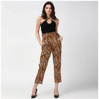 Seduva Women's Polyester Animal Print Elasticated Trousers (Orange - Black)