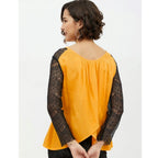Seduva Women's Rayon Lace Inserts Long Sleeves Top (Yellow)