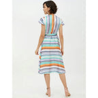 Seduva Women's Satin Striped Short Sleeve Knee-Length Dress (Multicolor)