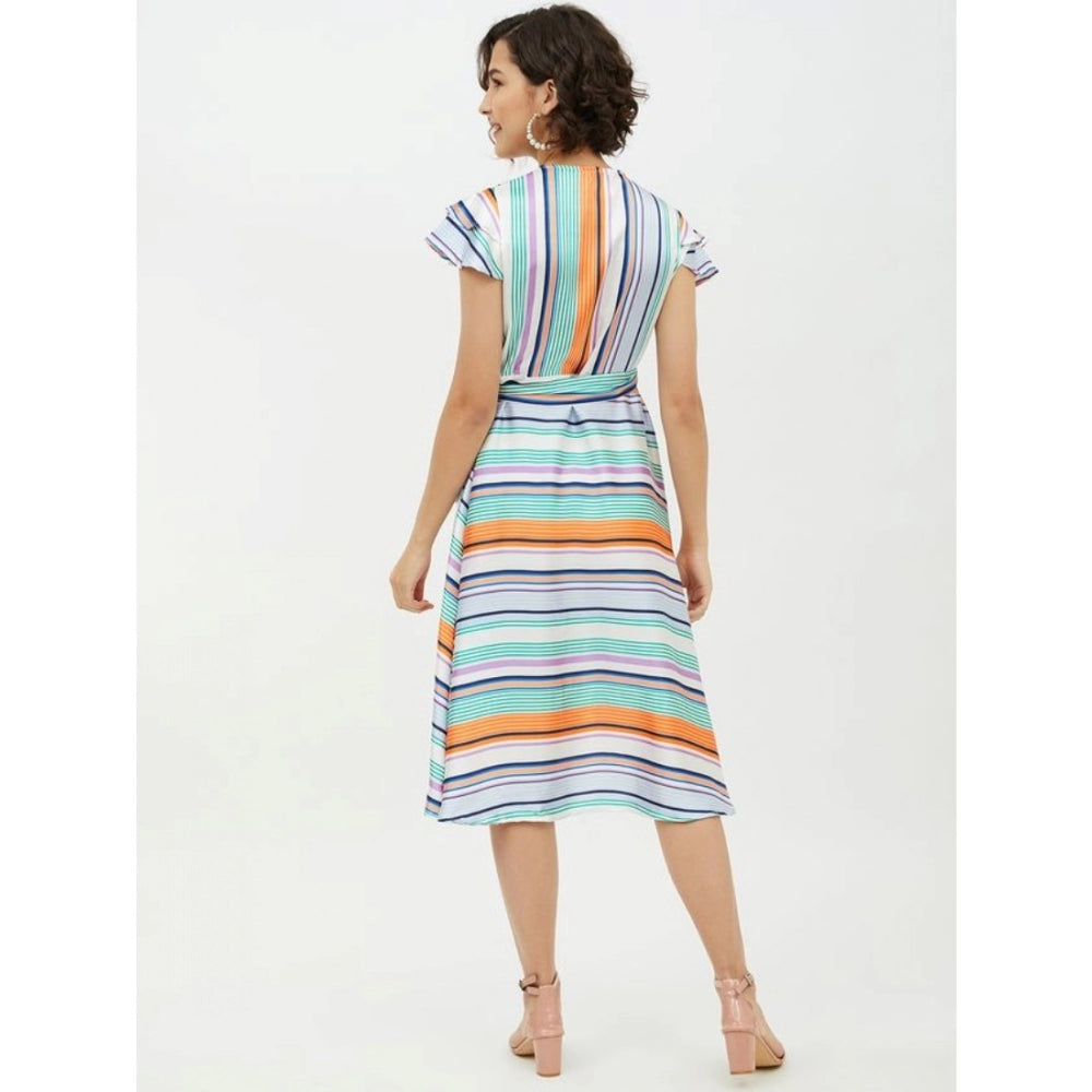 Seduva Women's Satin Striped Short Sleeve Knee-Length Dress (Multicolor)