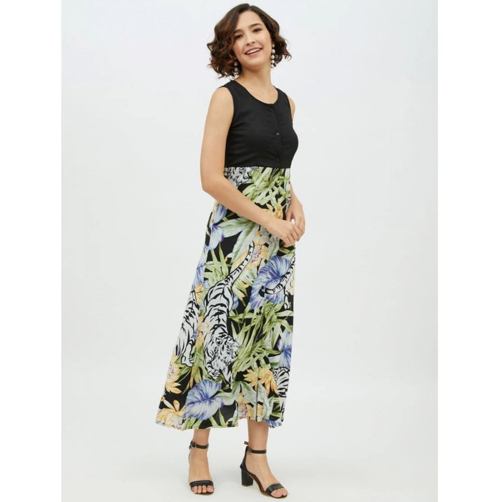 Seduva Women's Rayon Floral Sleeveless Calf-length Dress (Multicolor)