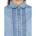 Seduva Women's Denim Solid 3-4th Sleeves Standard Length Shirt (Blue)