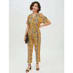 Seduva Women's Polyester Printed Half Sleeve Long Jumpsuit (Yellow)