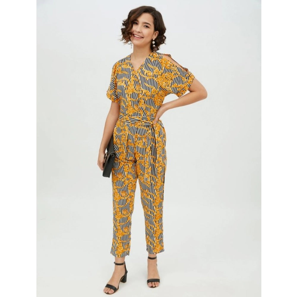 Seduva Women's Polyester Printed Half Sleeve Long Jumpsuit (Yellow)