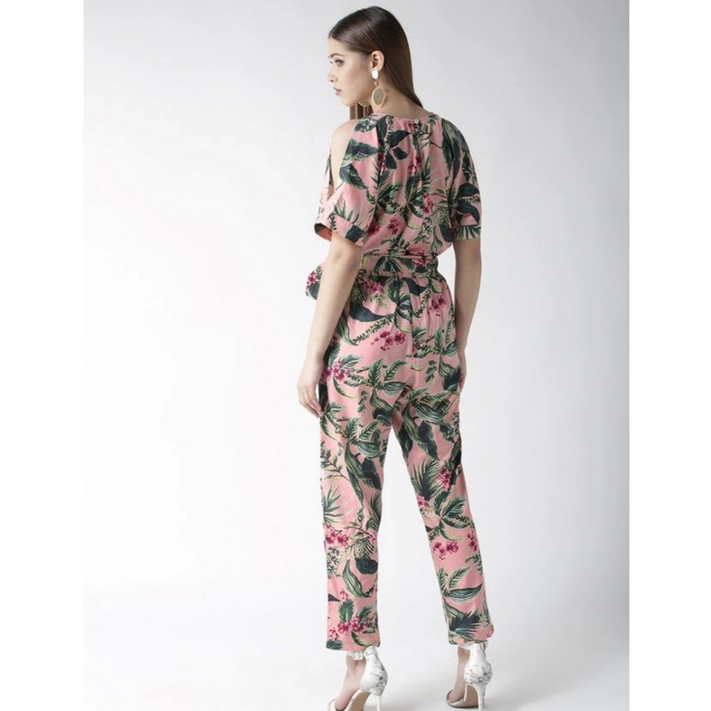 Seduva Women's Polyester Floral Half Sleeve Jumpsuit (Pink)