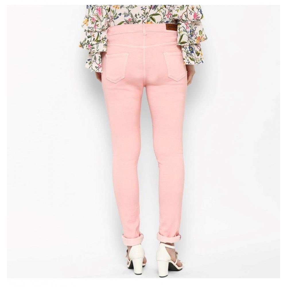 Seduva Women's Denim Solid Buttoned Jeans (Pink)
