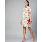 Seduva Women's Polyester Floral Short Sleeve Above Knee Dress (Multicolor)