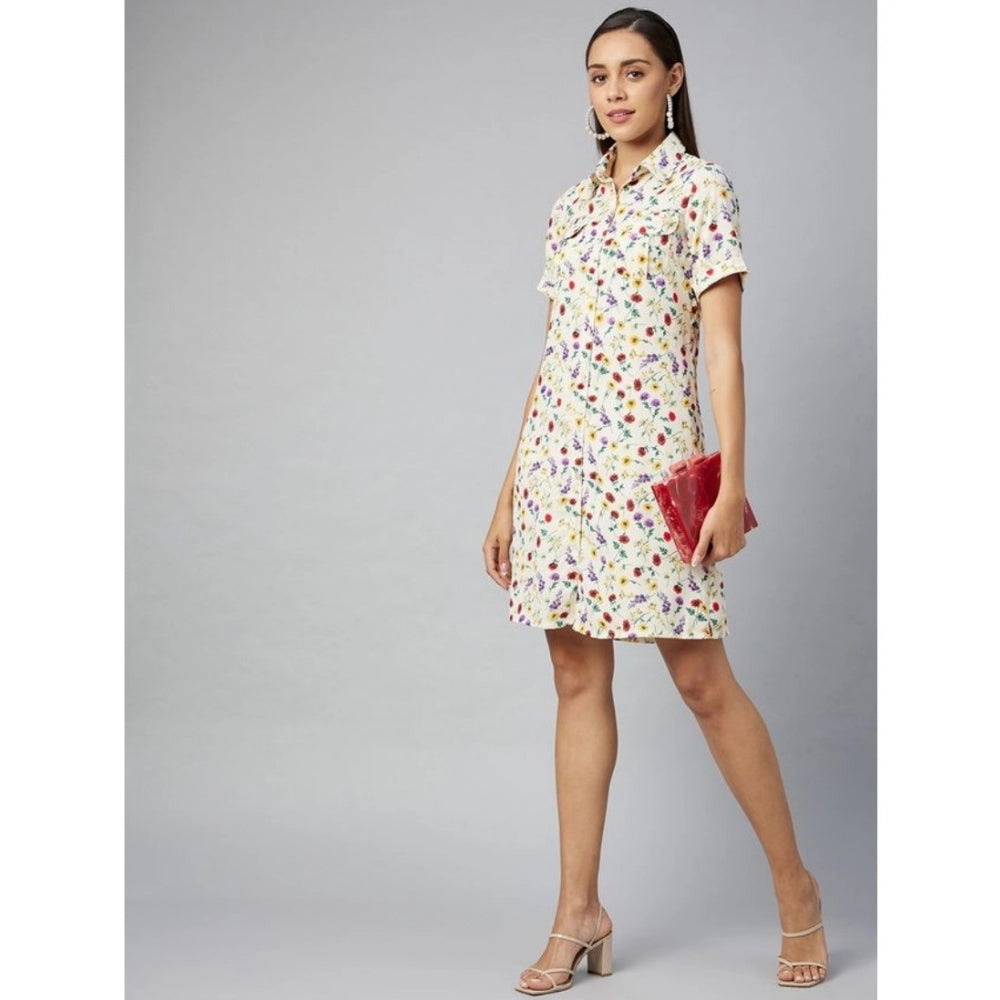 Seduva Women's Polyester Floral Short Sleeve Above Knee Dress (Multicolor)