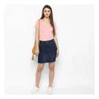 Seduva Women's Denim Stitching Pattern Buttoned Skirt (Blue)
