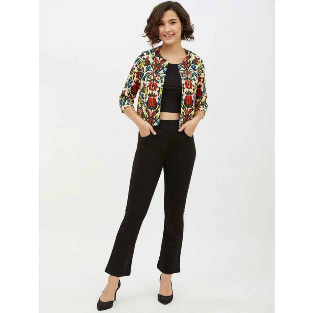 Seduva Women's Polyester Floral 3-4th Sleeves Shrug (Multicolor)