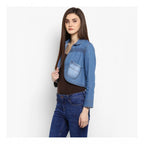 Seduva Women's Denim Smocking 3-4th Sleeves Shrug (Blue)