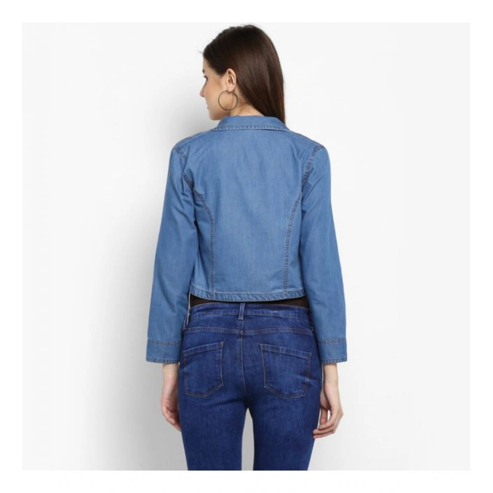 Seduva Women's Denim Smocking 3-4th Sleeves Shrug (Blue)