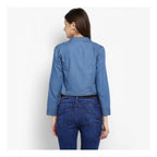 Seduva Women's Denim Smocking 3-4th Sleeves Shrug (Blue)