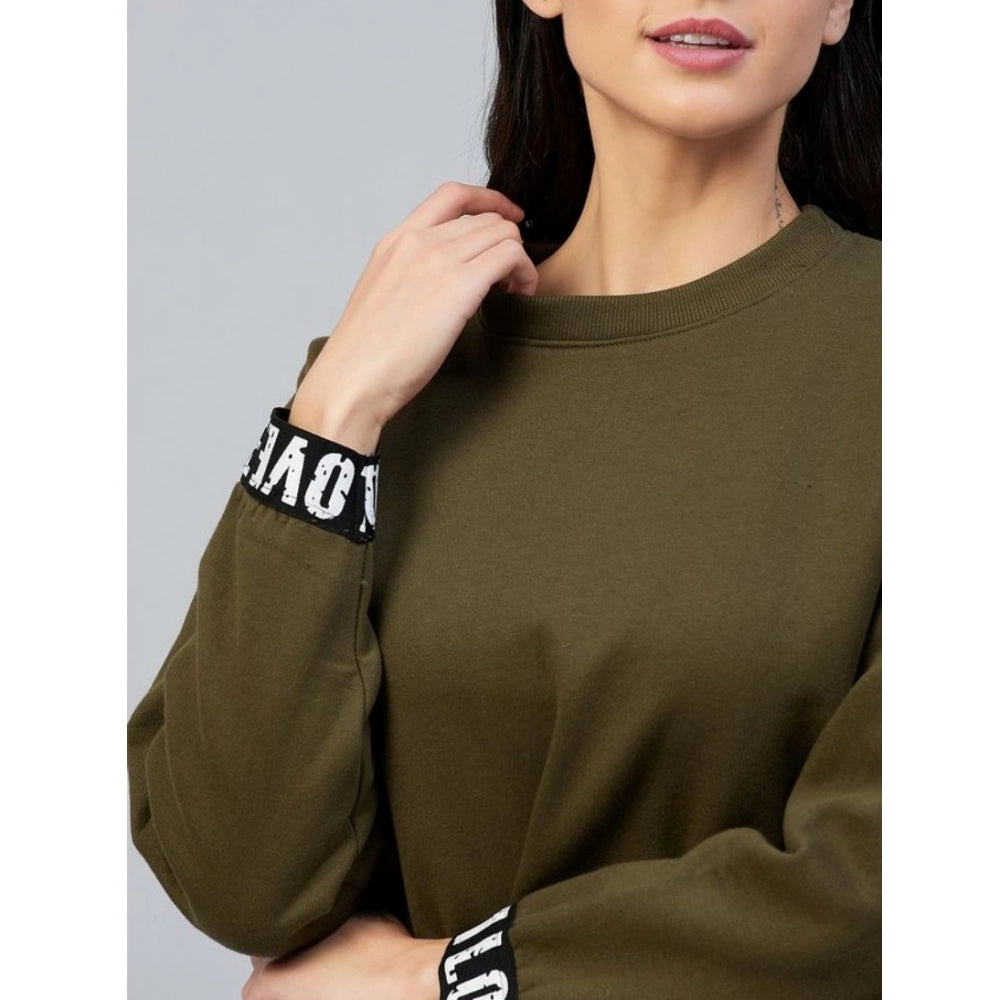 Seduva Women's Fleece Solid Long Sleeves Sweatshirt (Olive)