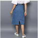 Seduva Women's Denim Washed Buttoned Skirt (Blue)