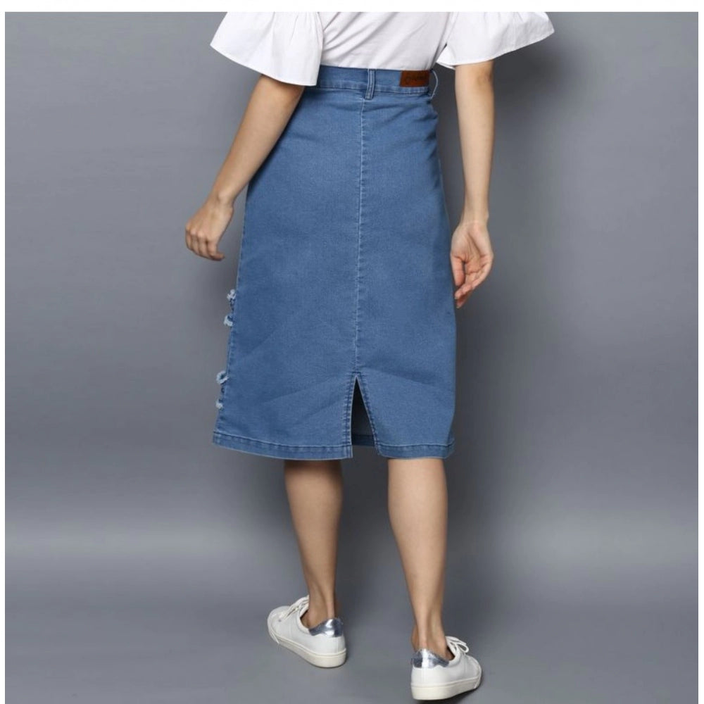 Seduva Women's Denim Washed Buttoned Skirt (Blue)