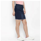 Seduva Women's Denim Stitching Pattern Buttoned Skirt (Blue)