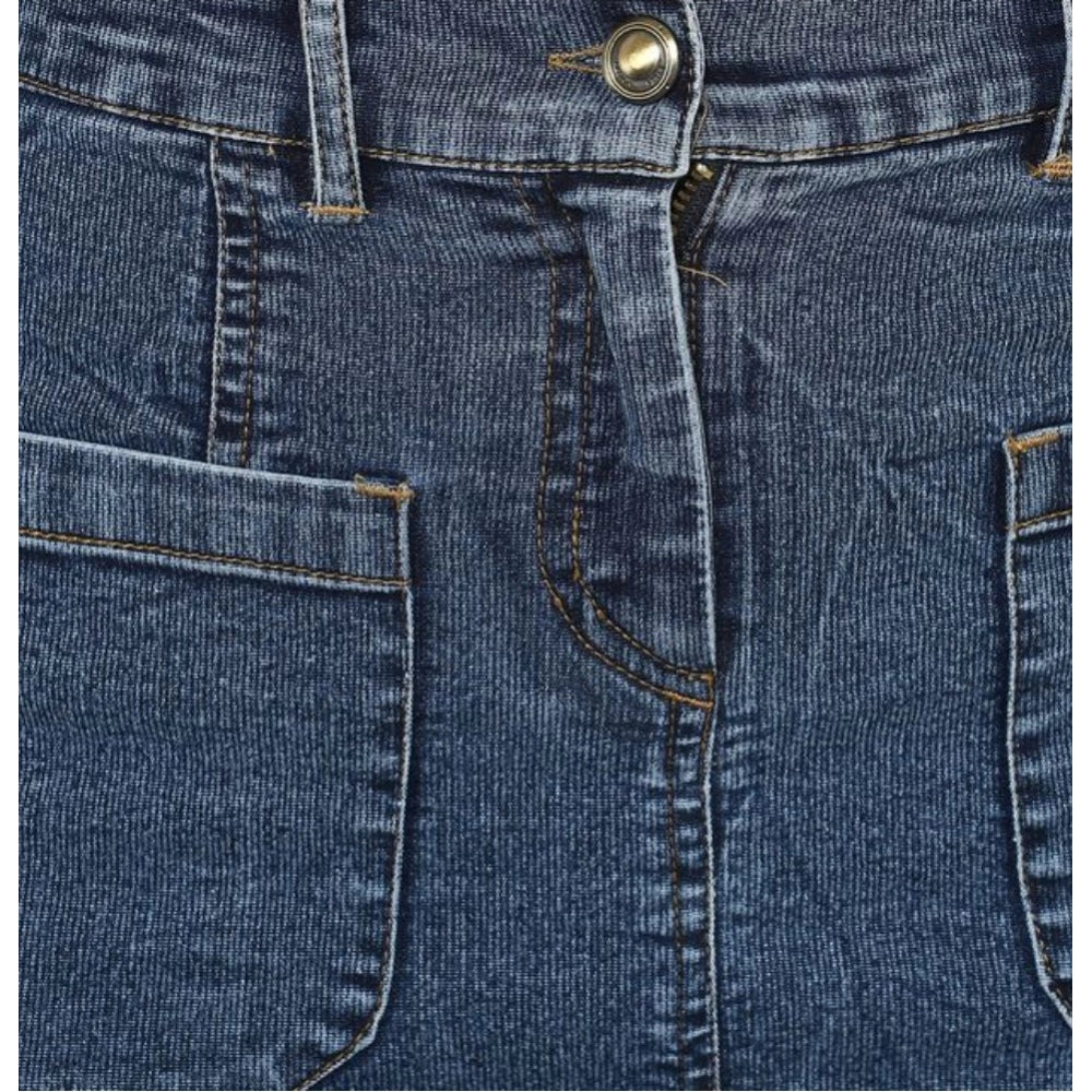 Seduva Women's Denim Front Pocket Buttoned Skirt (Blue)